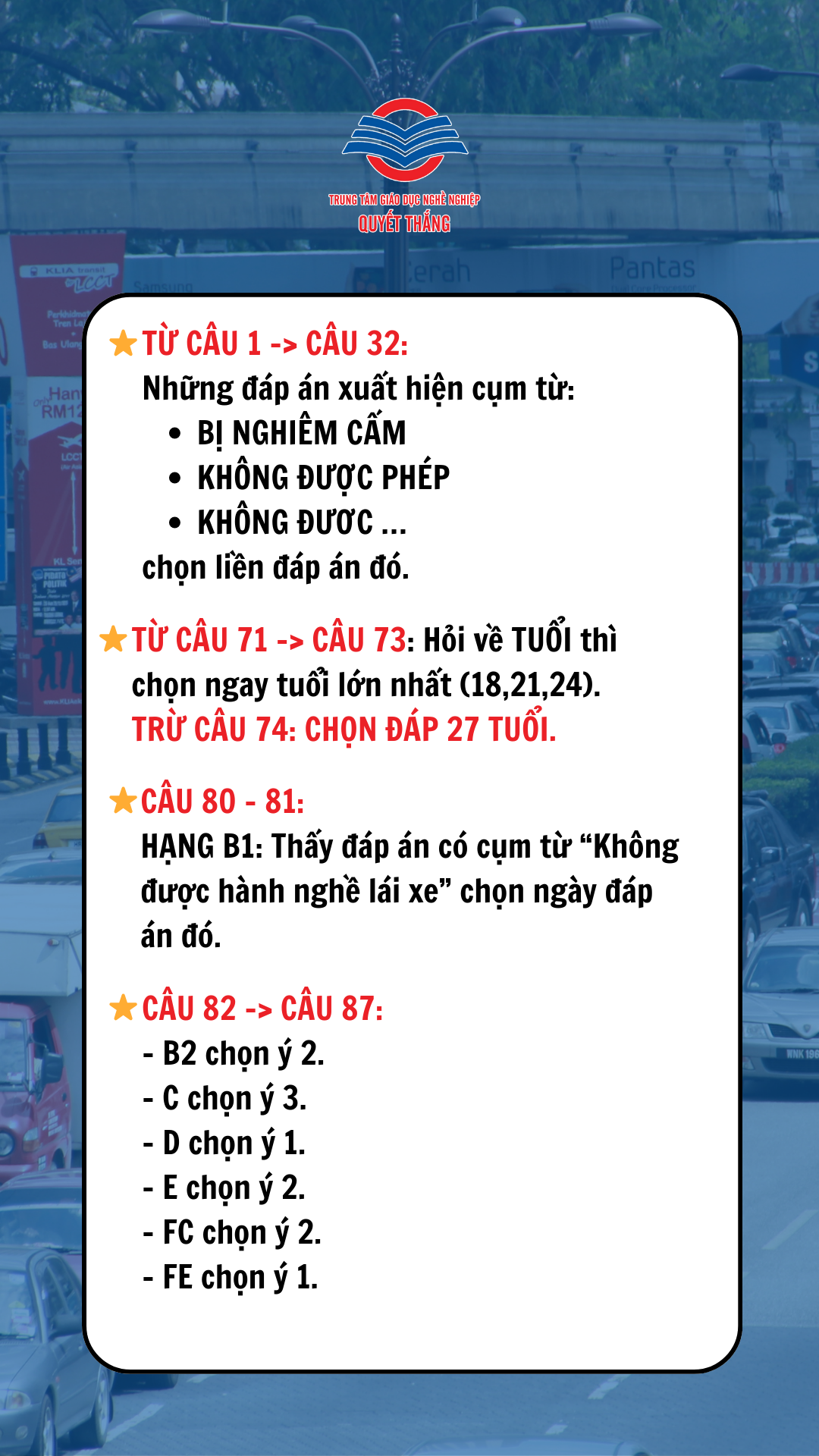 600 câu lý thuyết thi sát hạch lái xe ô tô 