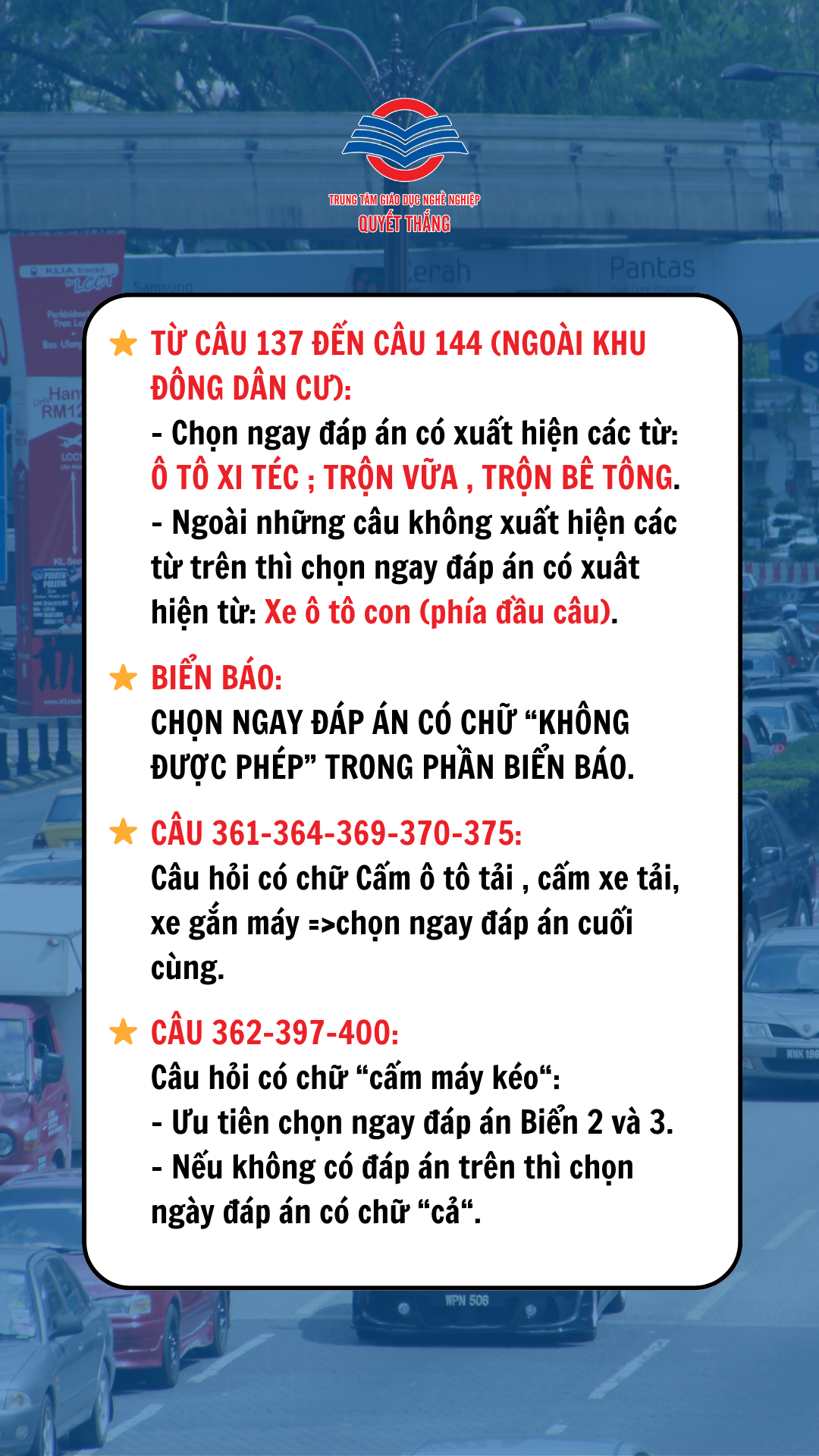 Học mẹo lý thuyết thi sát hạch lái xe ô tô 